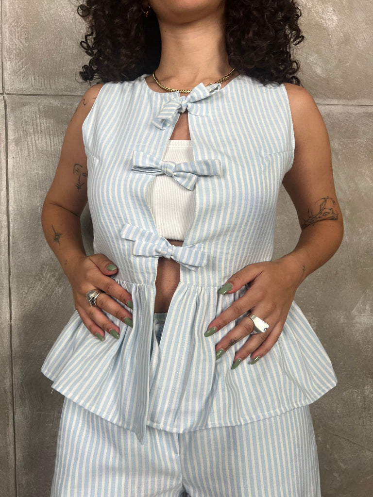 Light Blue Frenchy Striped Sleeveless Top - Mii
