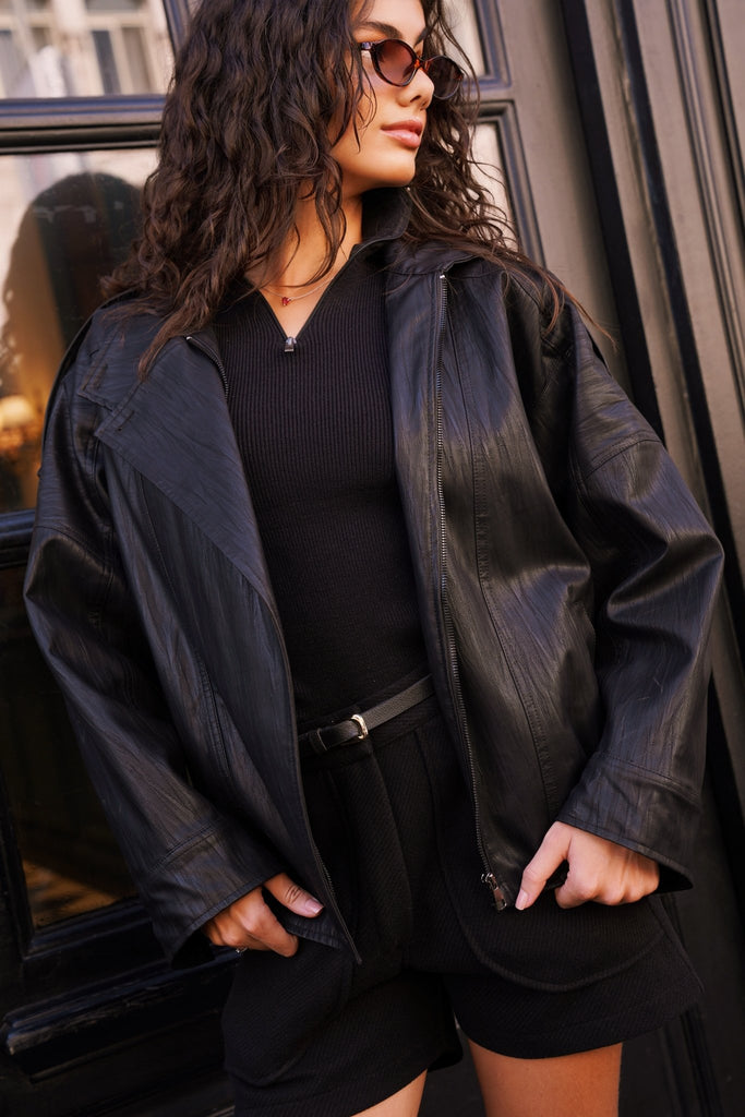 Midnight Black Leather Jacket - Mii