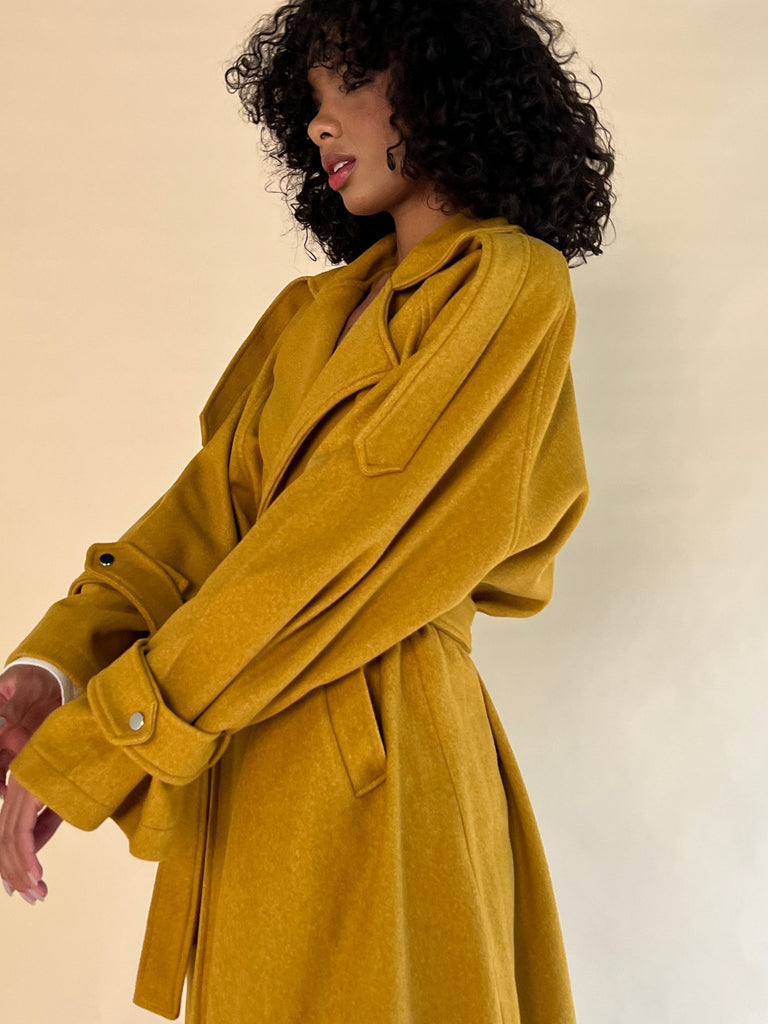 Mustard Wool Trench Coat - Mii