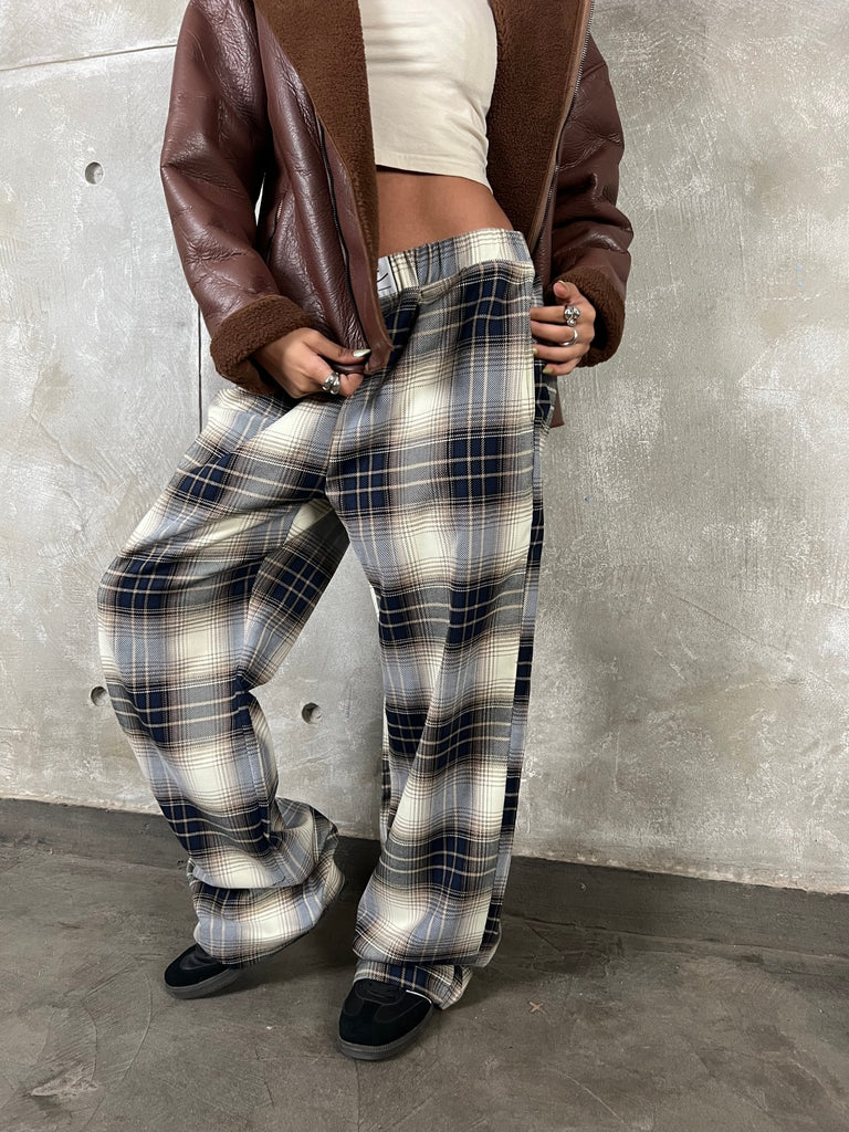 Navy BluexCamel Plaid Pajama Pants - Mii