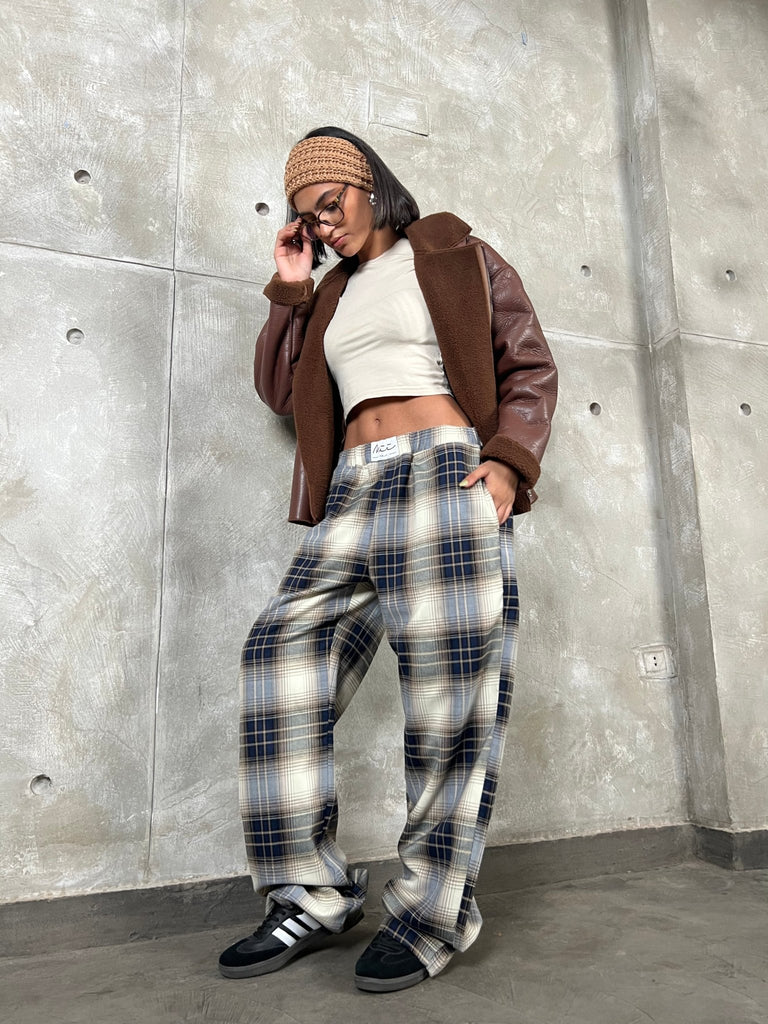 Navy BluexCamel Plaid Pajama Pants - Mii