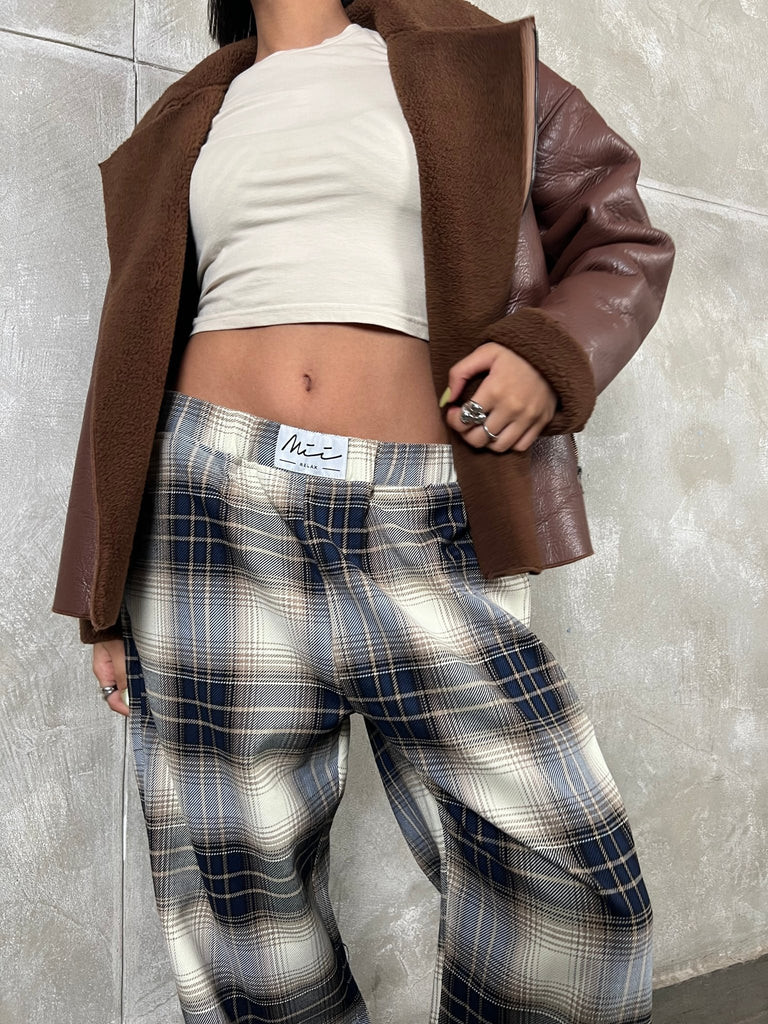 Navy BluexCamel Plaid Pajama Pants - Mii