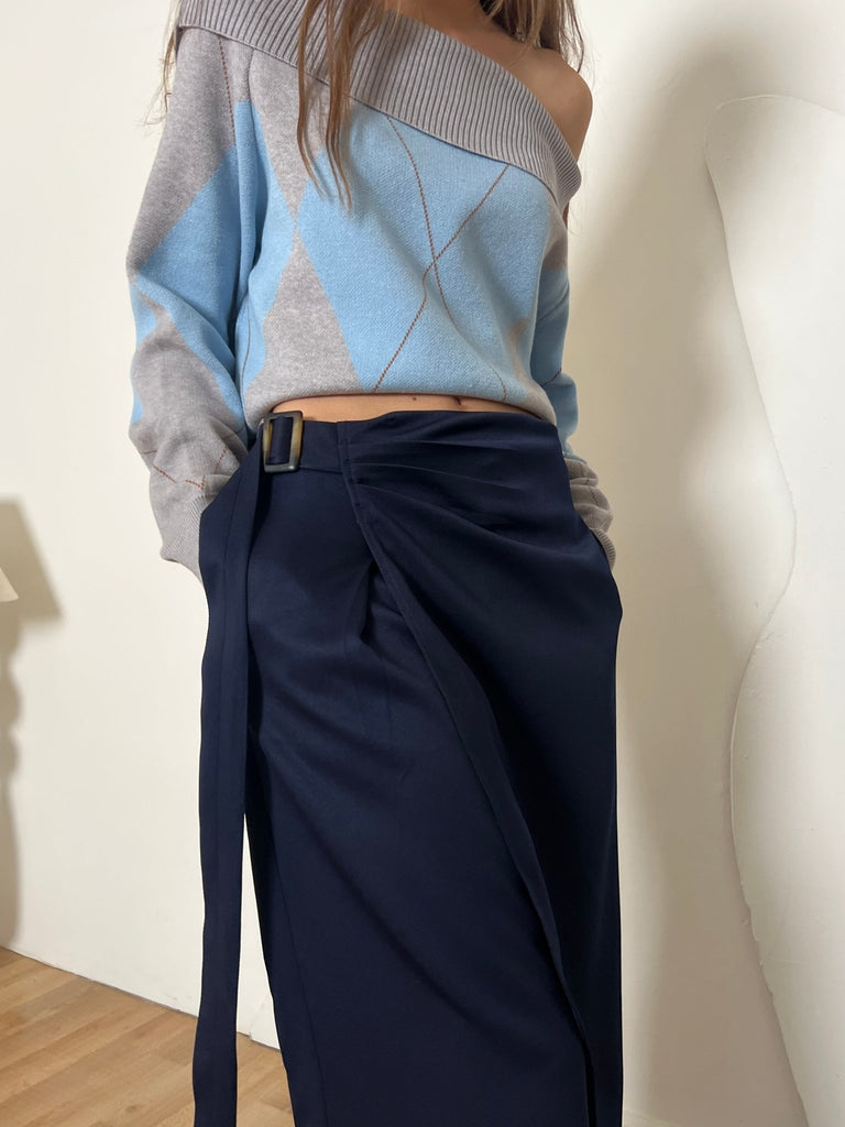Navy Contour Wrap Pants - Mii