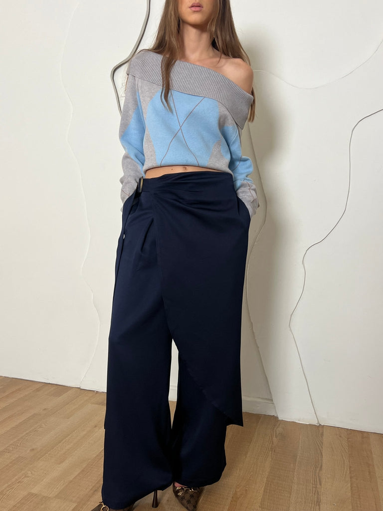 Navy Contour Wrap Pants - Mii