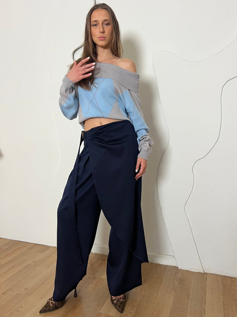 Navy Contour Wrap Pants - Mii
