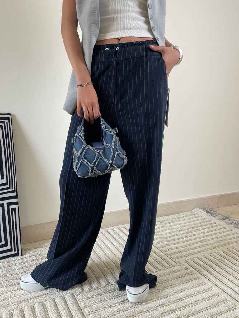 Navy Double Waist Pants - Mii
