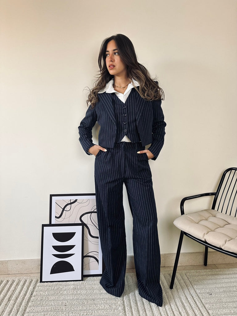 Navy Pinstripe Suit Pants - Mii
