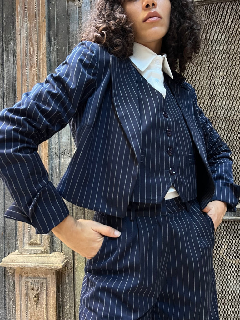 Navy Pinstripe Suit Vest - Mii
