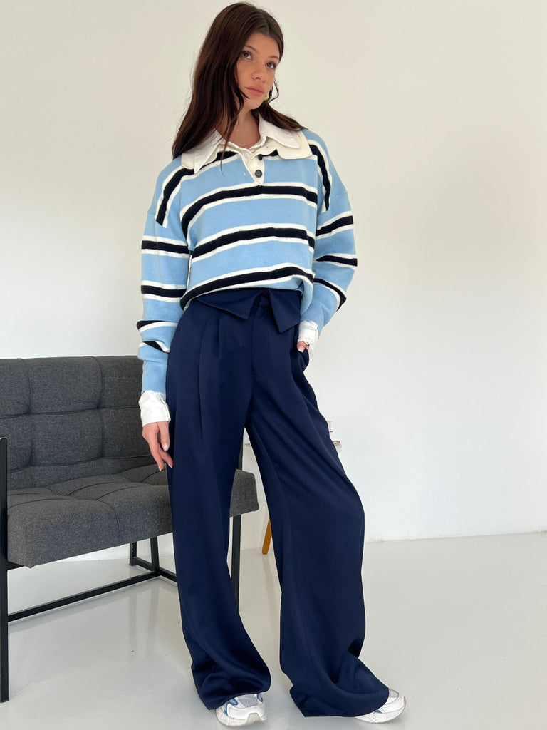 Navy Reverse Waist Pants - Mii