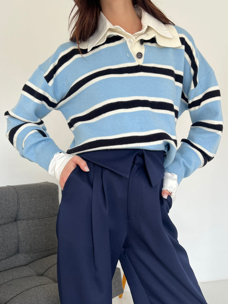 Navy Reverse Waist Pants - Mii