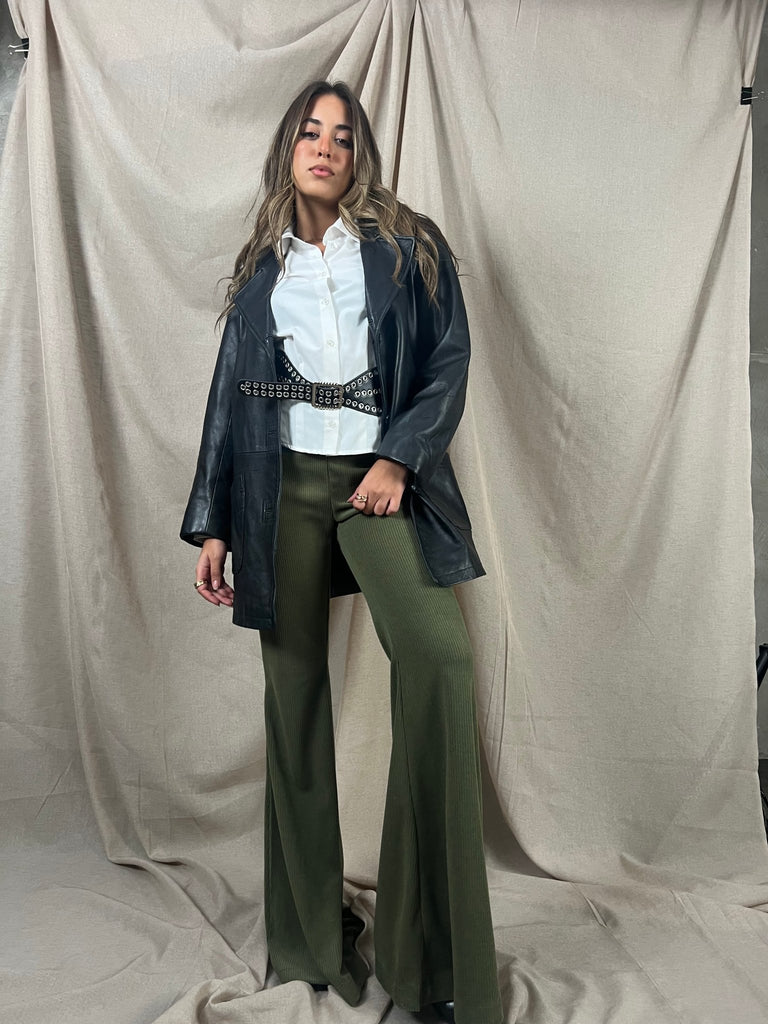 Olive Flared Corduroy Pants - Mii