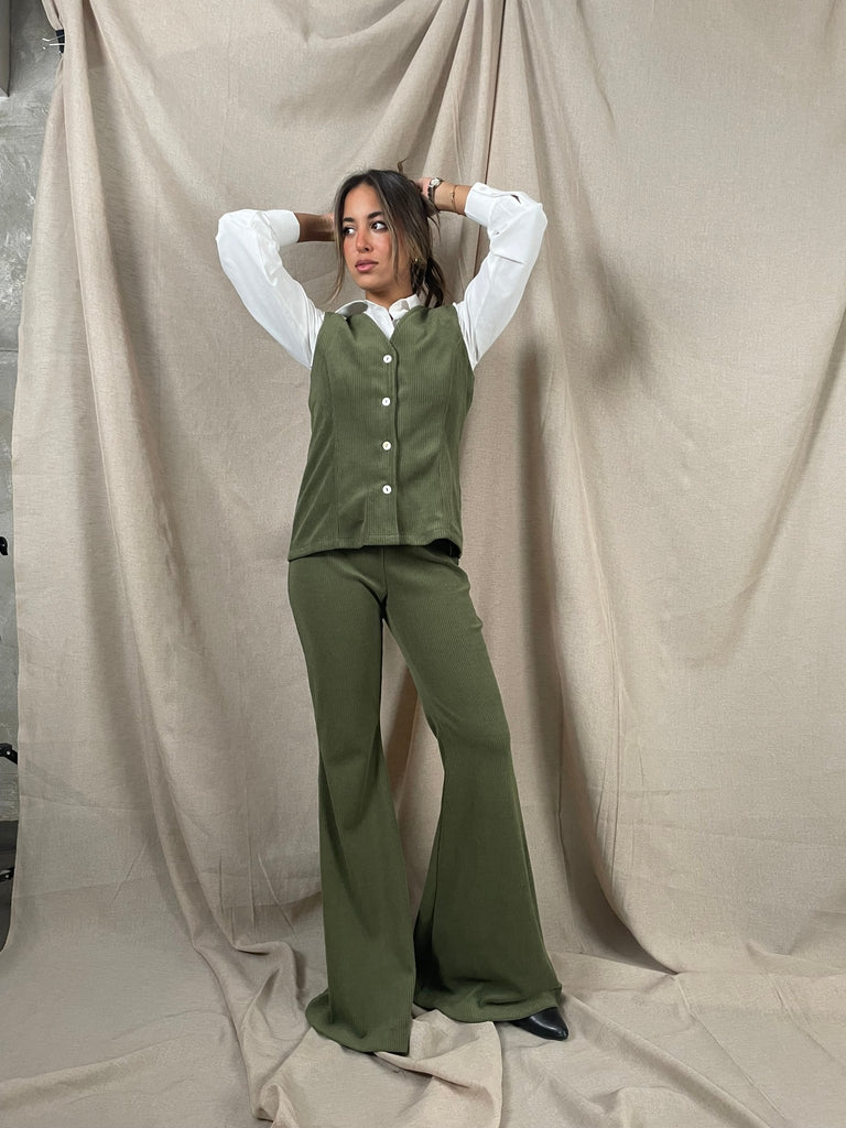 Olive Flared Corduroy Pants - Mii