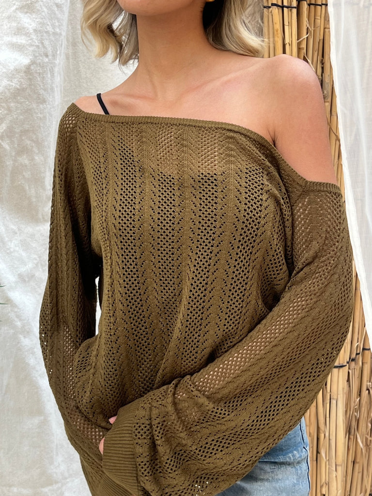 Olive Hollow Out Blouse - Mii