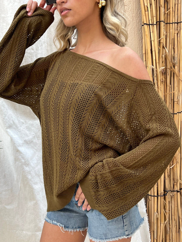 Olive Hollow Out Blouse - Mii