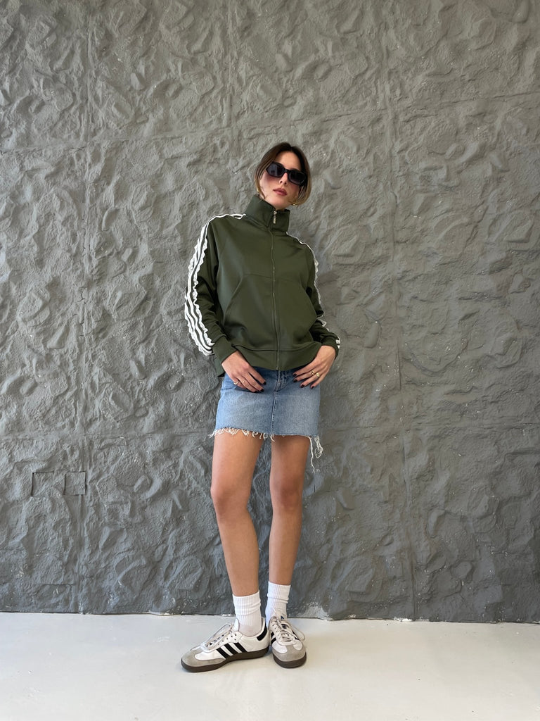 Olive Lace Stripes Jacket - Mii