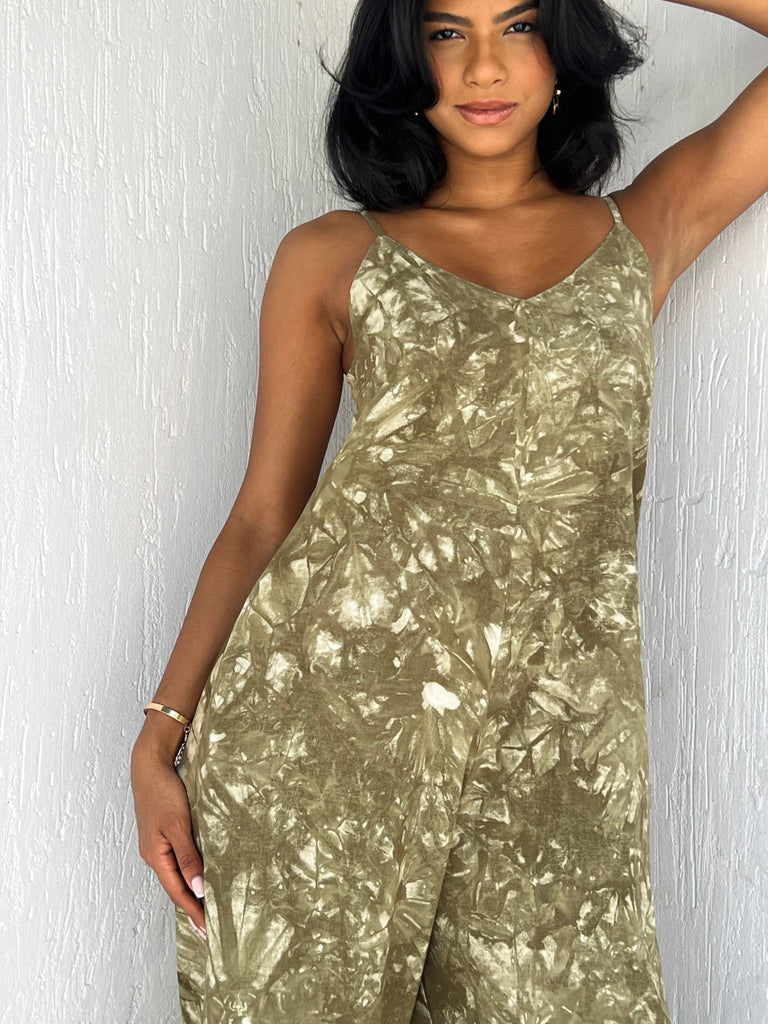 Olive Loose Floral Jumpsuit - Mii