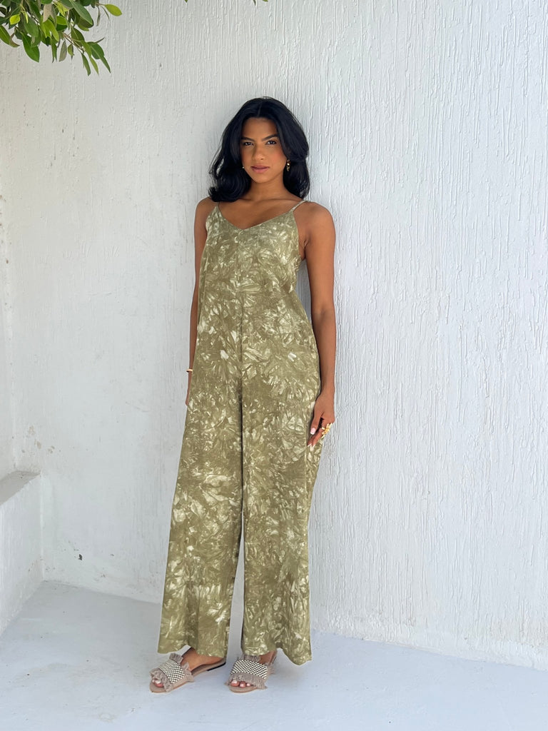 Olive Loose Floral Jumpsuit - Mii