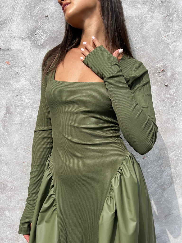Olive Matte Leather Ballerina Dress - Mii