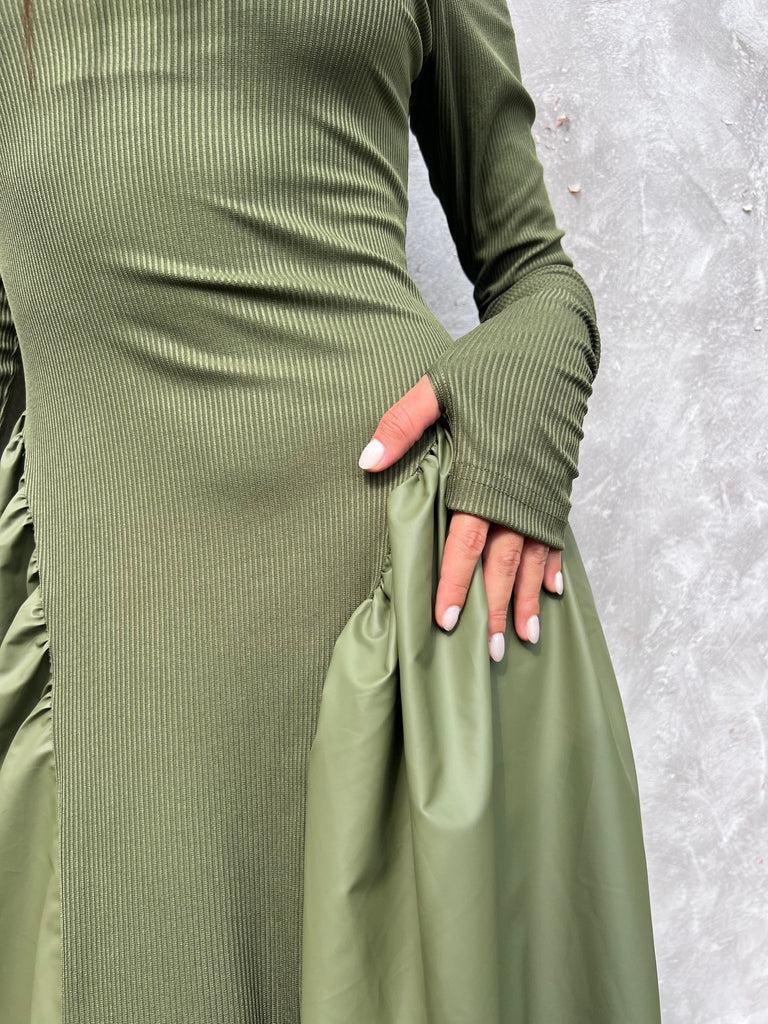 Olive Matte Leather Ballerina Dress - Mii
