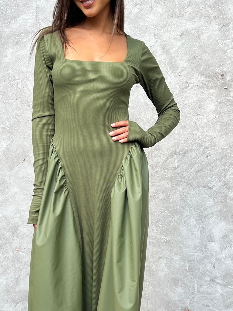 Olive Matte Leather Ballerina Dress - Mii