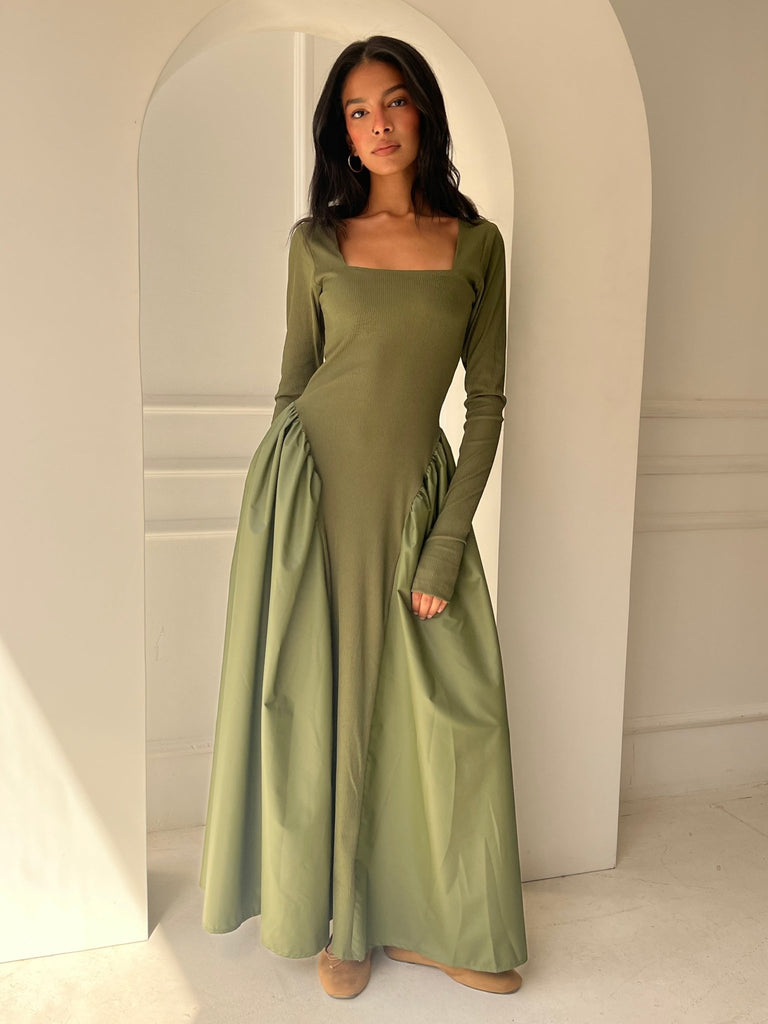 Olive Matte Leather Ballerina Dress - Mii