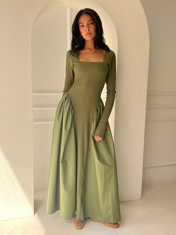 Olive Matte Leather Ballerina Dress - Mii