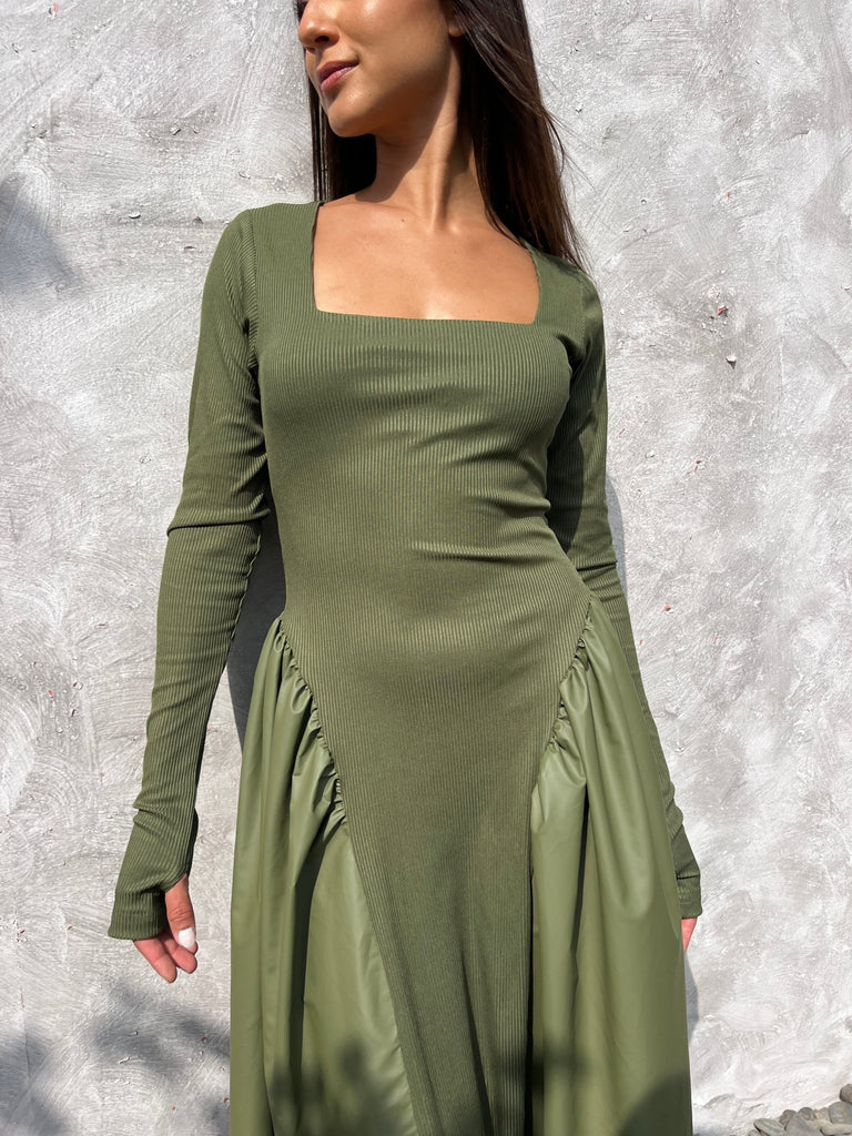 Olive Matte Leather Ballerina Dress - Mii