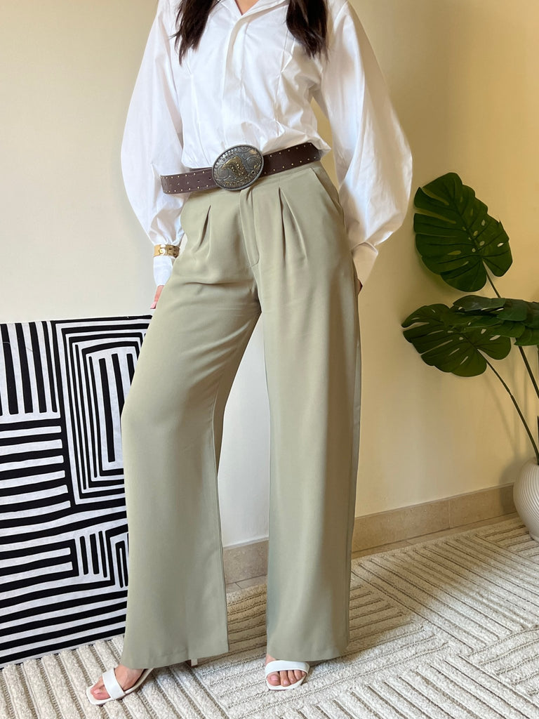 Olive Metal Button Formal Pants - Mii
