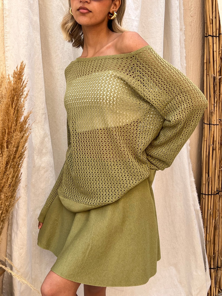 Olive Off Shoulder Skirt Set - Mii