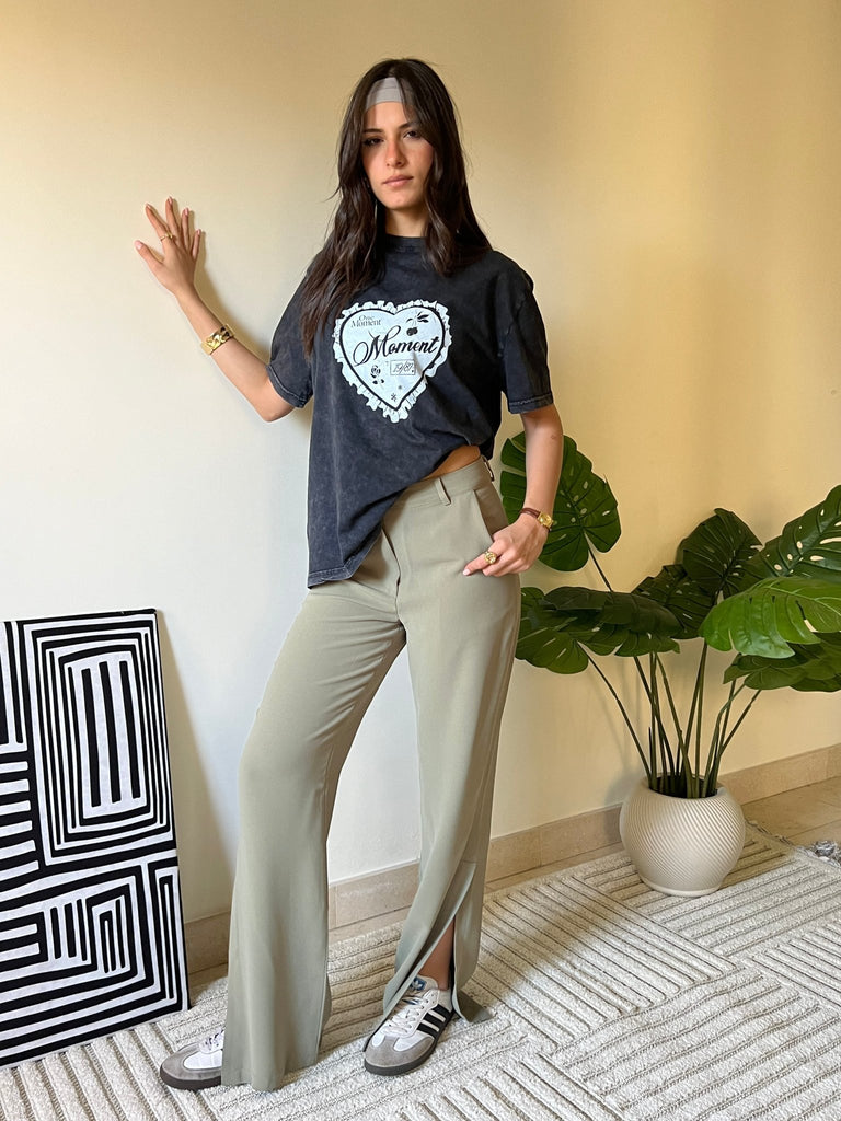 Olive Side Slit Formal Pants - Mii