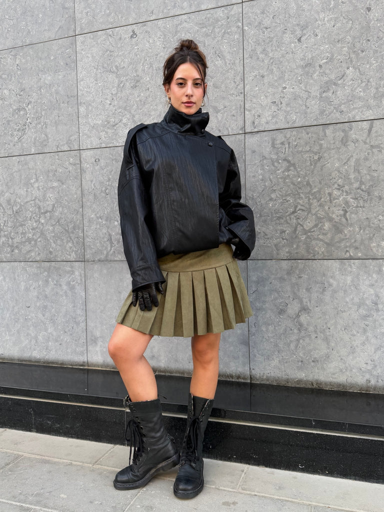 Olive Suede Tennis Skirt - Mii