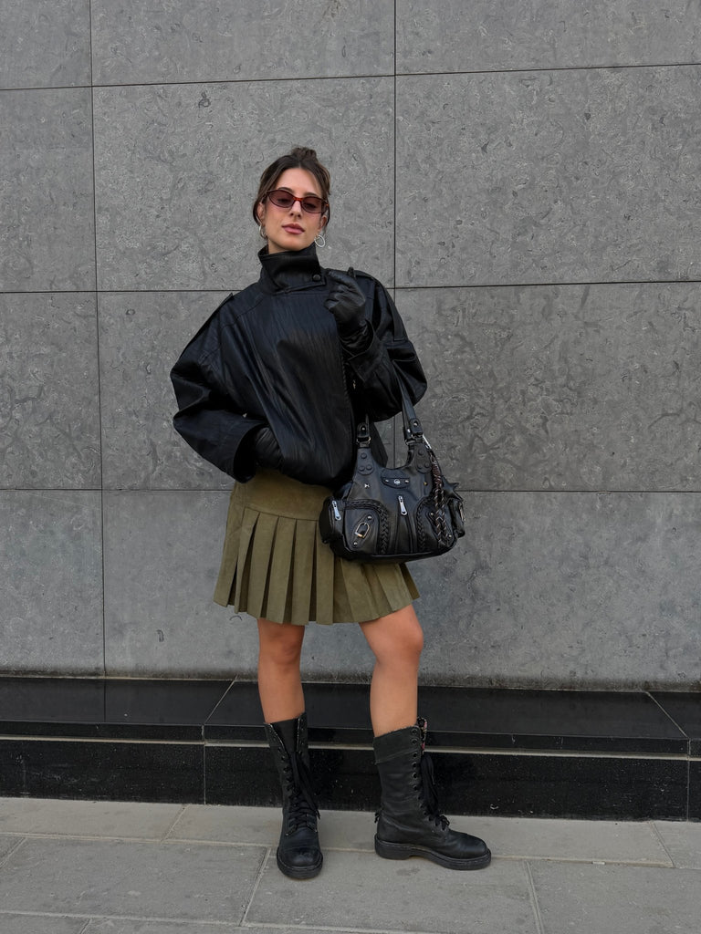 Olive Suede Tennis Skirt - Mii