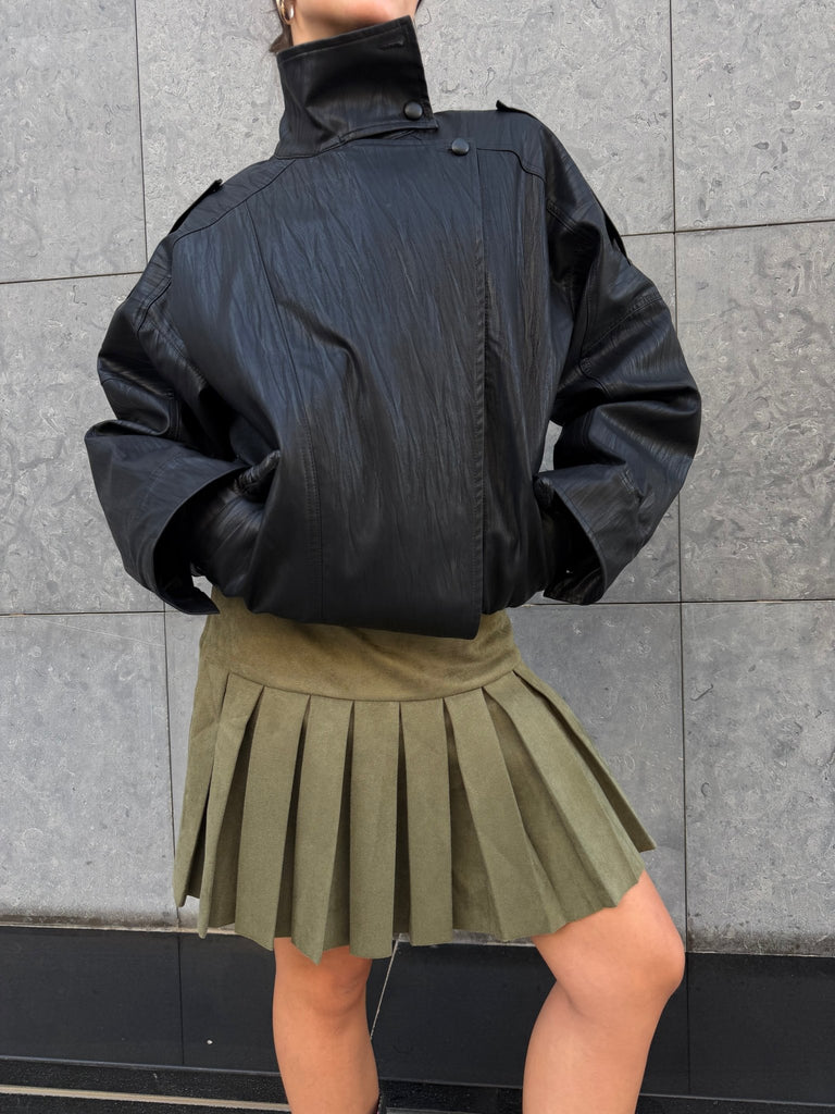 Olive Suede Tennis Skirt - Mii