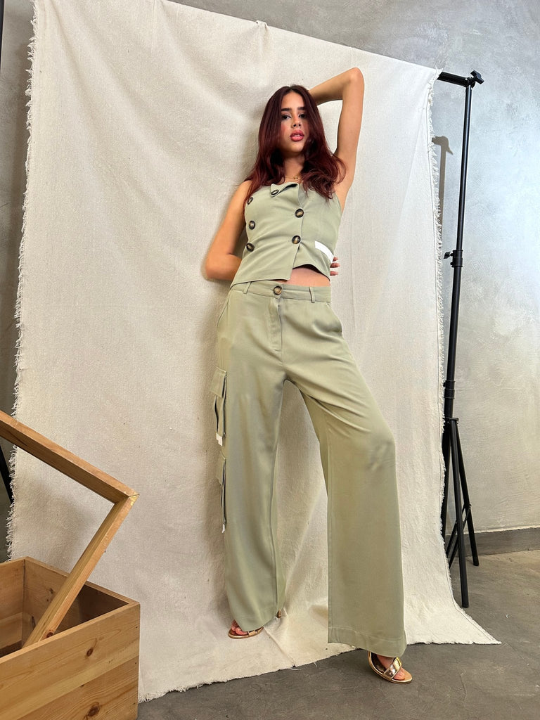 Olive Tailored Sleeveless Vest - Mii