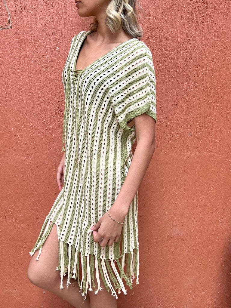 Olive X Beige Pinstripe Coverup - Mii