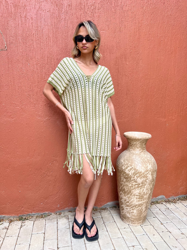 Olive X Beige Pinstripe Coverup - Mii