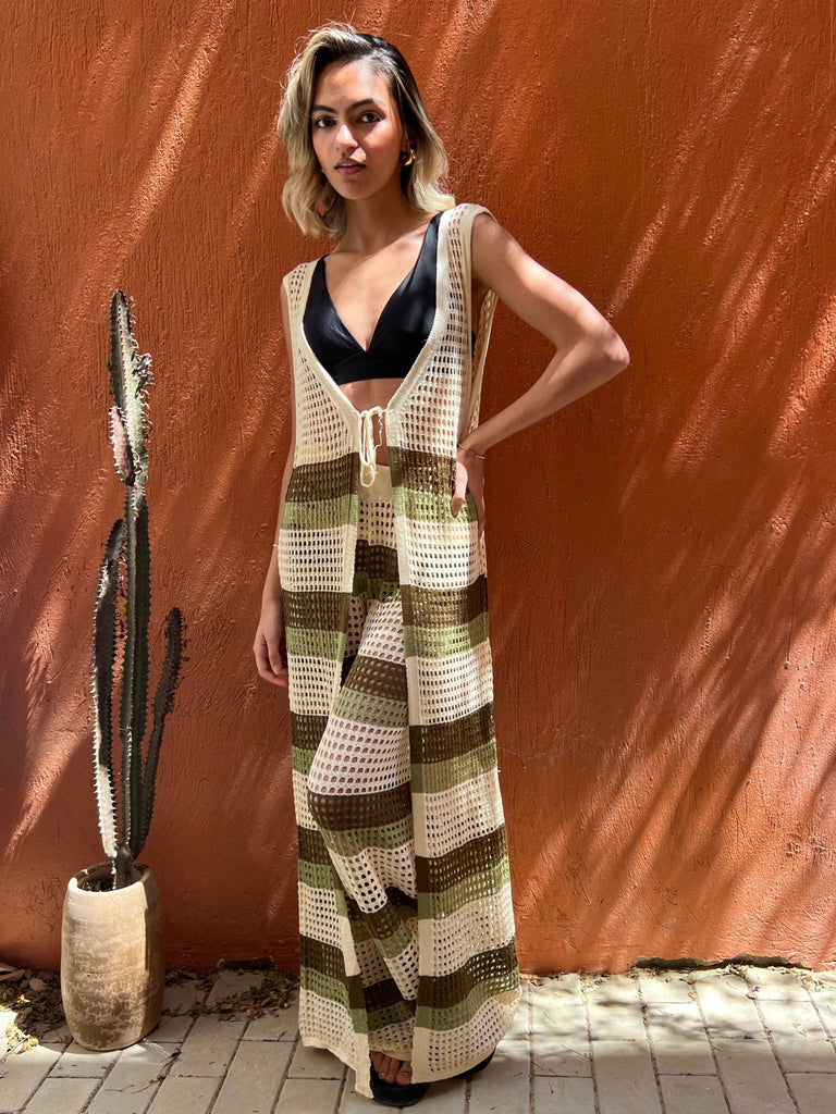 OliveXBeige Hollow Out Long Cardigan Set - Mii