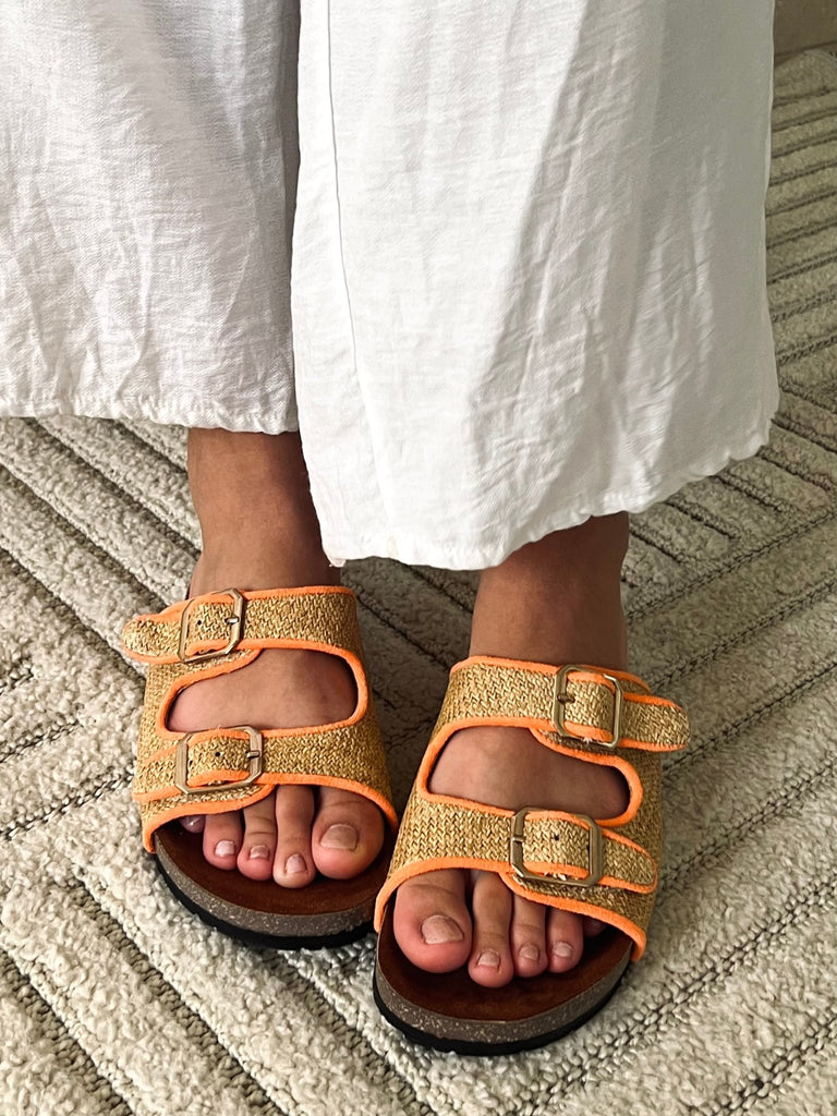 Orange Double Buckle Slides - Mii