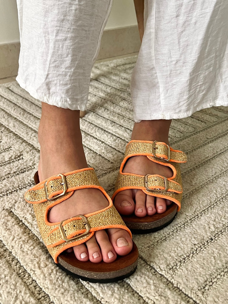 Orange Double Buckle Slides - Mii