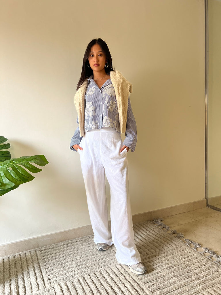 Pinstripe Flowery Blue Shirt - Mii