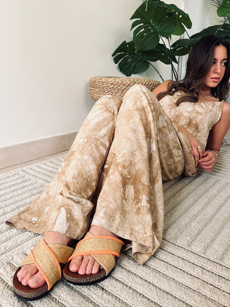 Raffia X Neon Orange Criss - Cross Slides - Mii