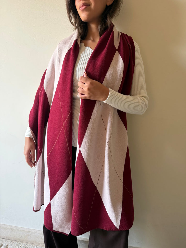Rose X Burgundy Argyle Scarf - Mii