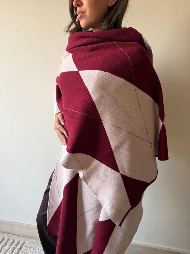 Rose X Burgundy Argyle Scarf - Mii
