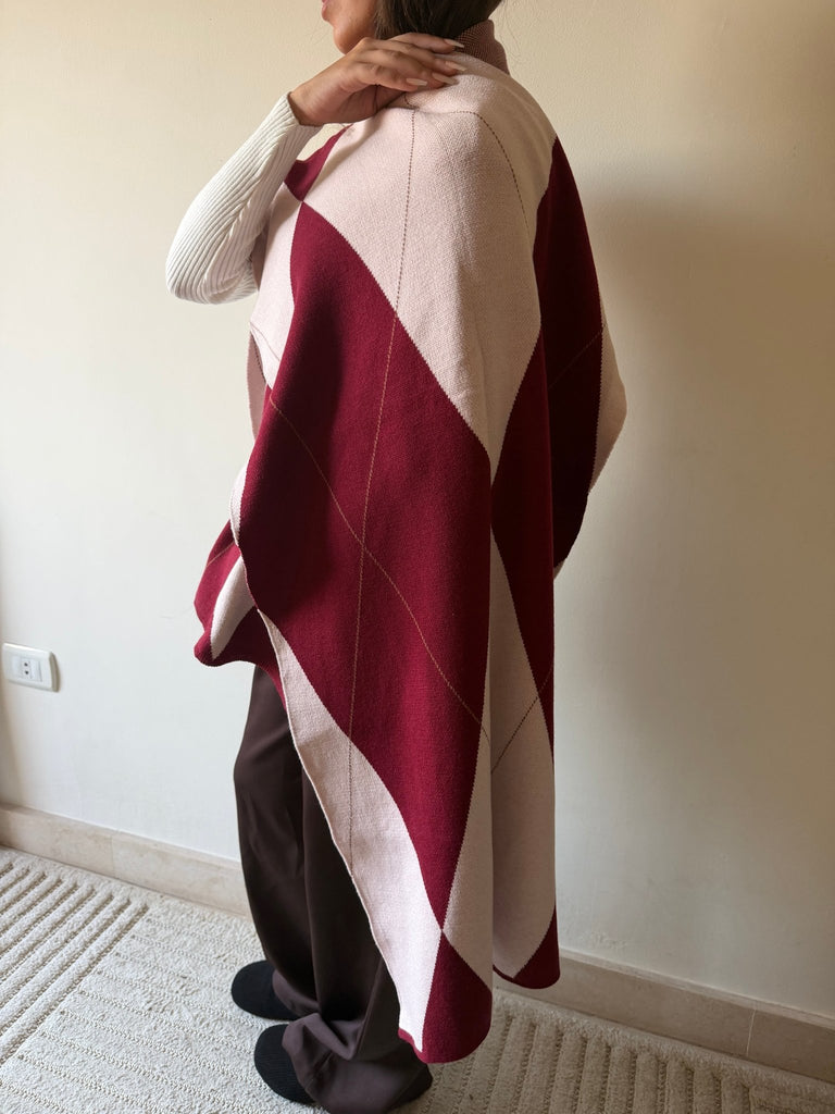 Rose X Burgundy Argyle Scarf - Mii