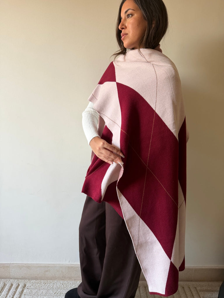 Rose X Burgundy Argyle Scarf - Mii