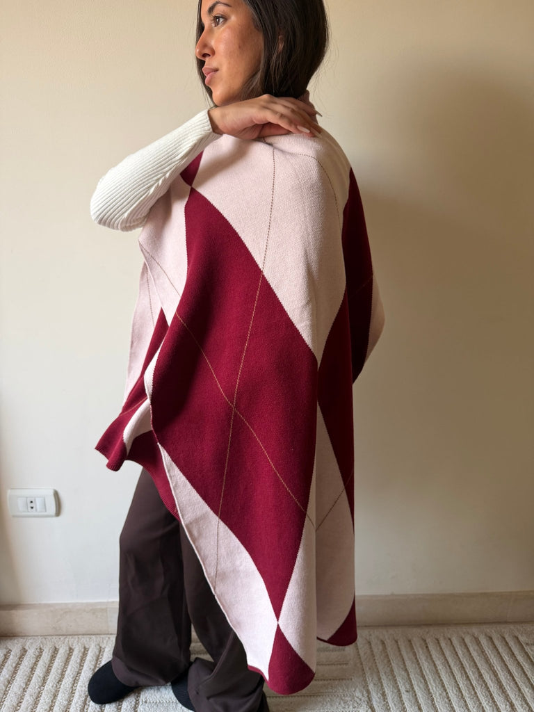 Rose X Burgundy Argyle Scarf - Mii