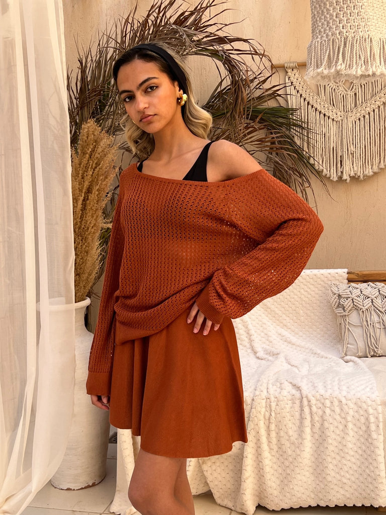 Rust Off Shoulder Skirt Set - Mii