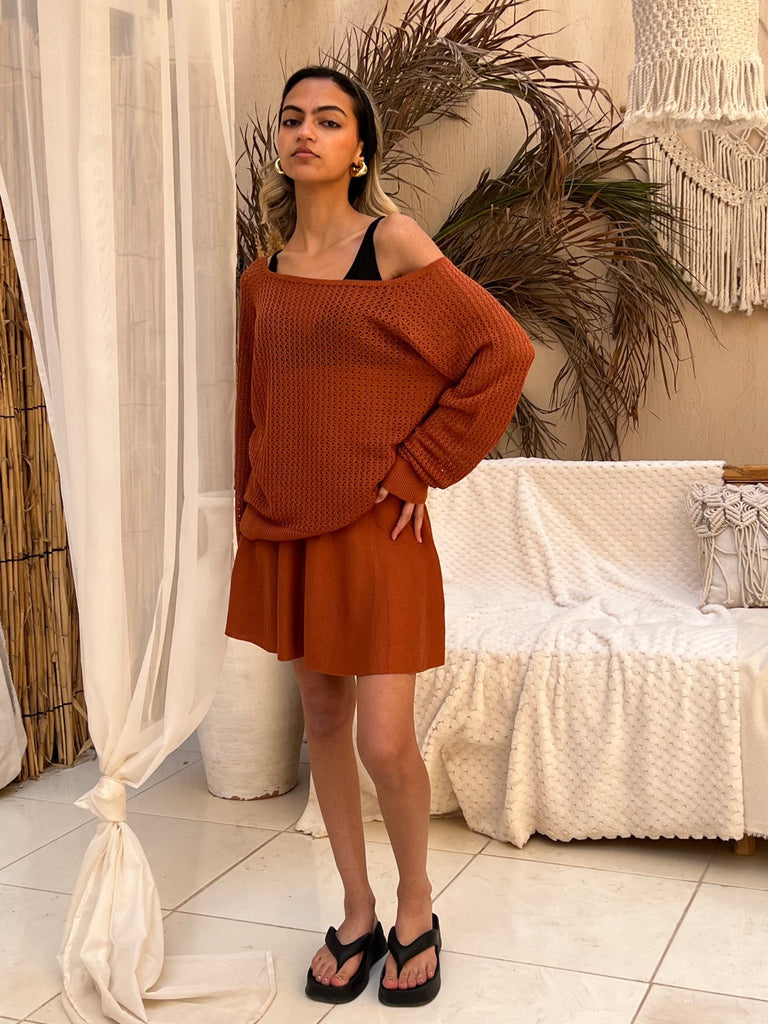 Rust Off Shoulder Skirt Set - Mii
