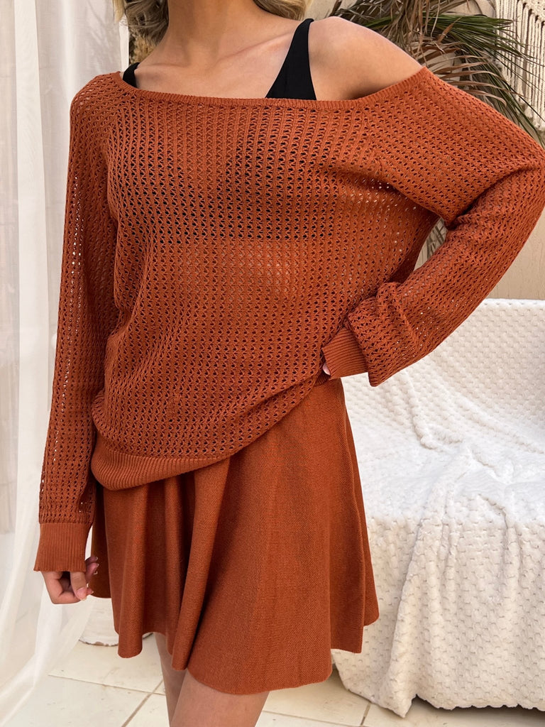 Rust Off Shoulder Skirt Set - Mii