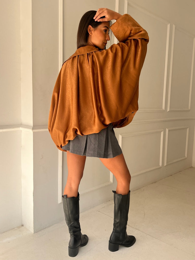 Rust Satin Balloon Jacket - Mii